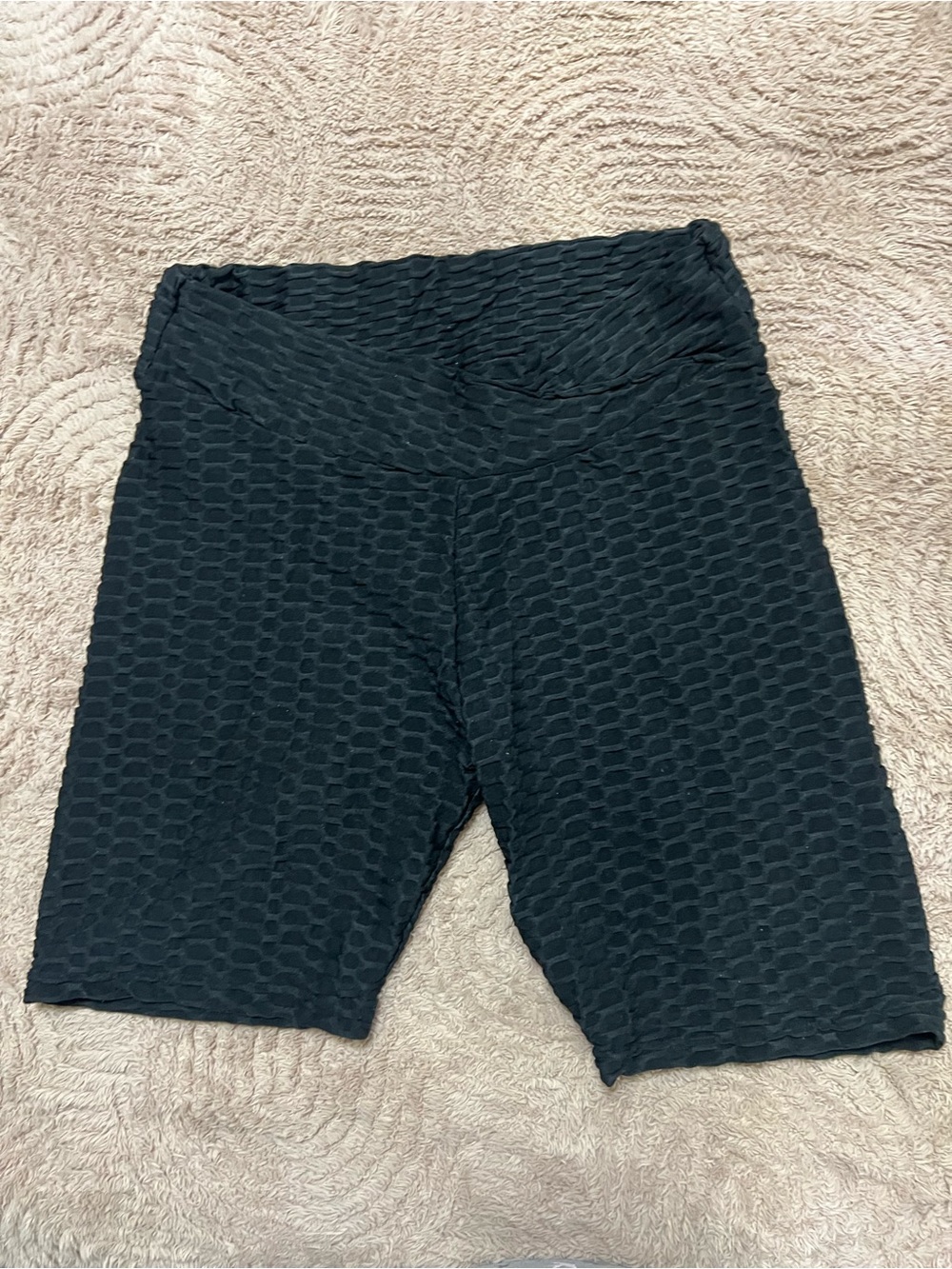 High-Waist Black Textured Women’s Bike Shorts